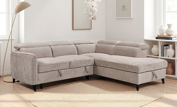 Colțar Extensibil Harmony KF7905 cu Ladă Depozitare, Șezlong Dreapta, Gri Deschis