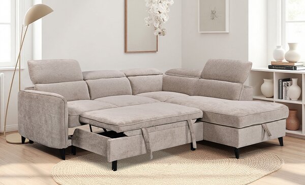 Colțar Extensibil Harmony KF7905 cu Ladă Depozitare, Șezlong Stânga, Gri Deschis