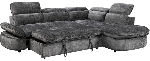 Colțar Extensibil Cremona KF7933 cu Ladă Depozitare, Șezlong Dreapta, Gri