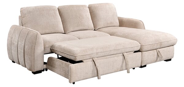 Colțar Extensibil Cremona KF7942 cu Ladă Depozitare, Șezlong Dreapta, Bej