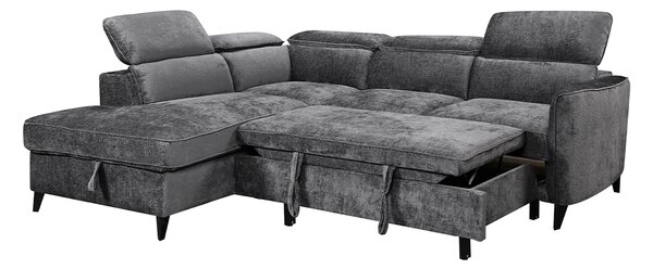 Colțar Extensibil Harmony KF7905 cu Ladă Depozitare, Șezlong Stânga, Gri Închis