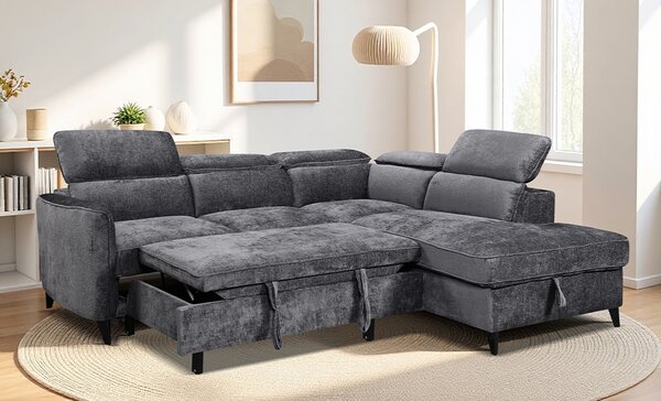 Colțar Extensibil Harmony KF7905 cu Ladă Depozitare, Șezlong Dreapta, Gri Închis