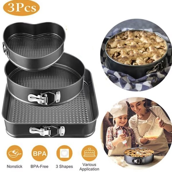 Set 3 tavi metalice Pufo Cake pentru copt prajituri, cu baza detasabila si forme diferite