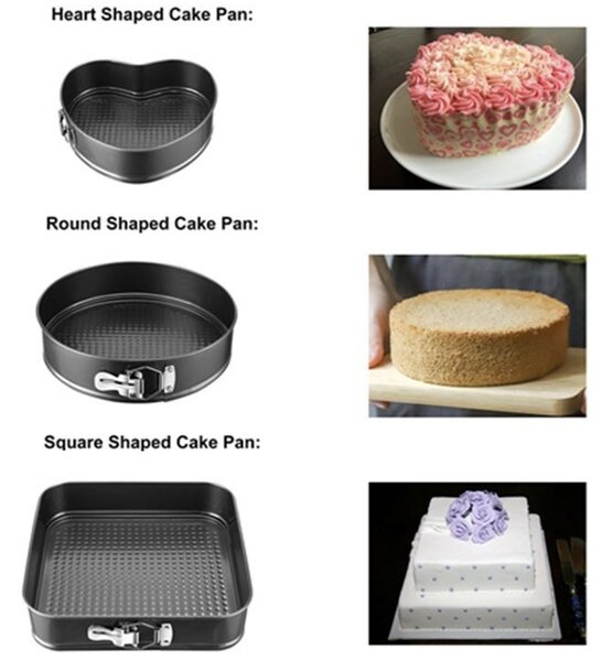 Set 3 tavi metalice Pufo Cake pentru copt prajituri, cu baza detasabila si forme diferite