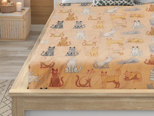 Cearsaf Cocolino microplus cu elastic COLORED CATS 90x200 cm crem