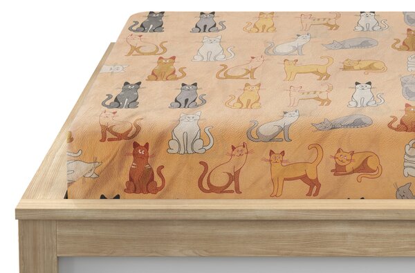 Cearsaf Cocolino microplus cu elastic COLORED CATS 90x200 cm crem