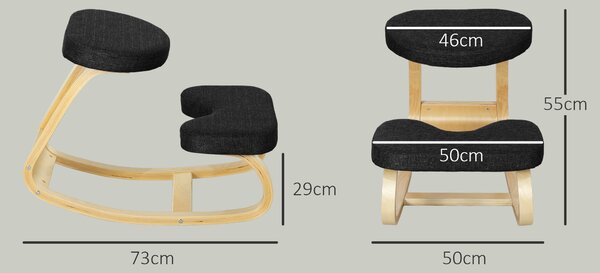 HOMCOM Scaun genunchi ergonomic, din Țesătură cu Aspect de In și Lemn, 50x73x55 cm, Negru | Aosom Romania