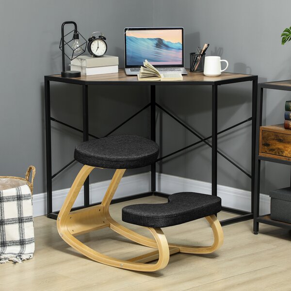 HOMCOM Scaun genunchi ergonomic, din Țesătură cu Aspect de In și Lemn, 50x73x55 cm, Negru | Aosom Romania