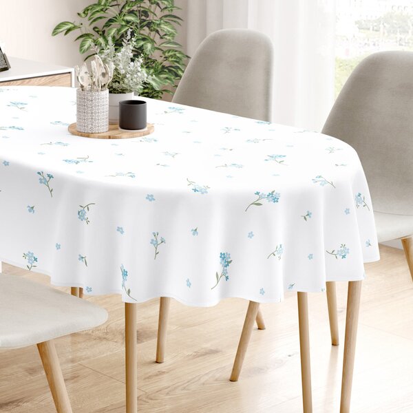 Goldea față de masă 100% bumbac - flori de nu-mă-uita - ovală 140 x 180 cm