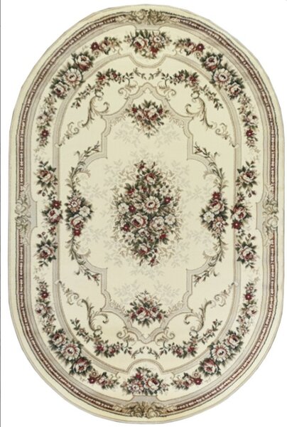 Covor Clasic Sufragerie, Model Lotos 574 100, Oval, Crem Oval, 60x110
