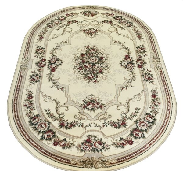 Covor Clasic Sufragerie, Model Lotos 574 100, Oval, Crem Oval, 60x110