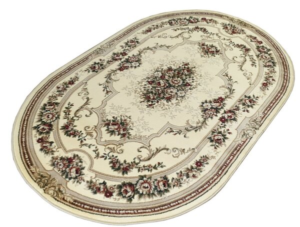 Covor Clasic Sufragerie, Model Lotos 574 100, Oval, Crem Oval, 60x110