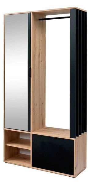 Set hol MILO, stejar atisan/negru, PAL laminat/metal, 100x33x189 cm