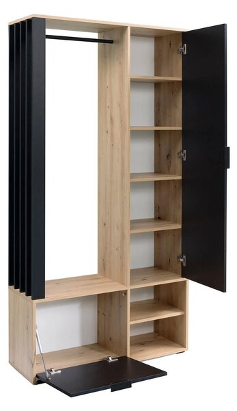Set hol MILO, stejar atisan/negru, PAL laminat/metal, 100x33x189 cm