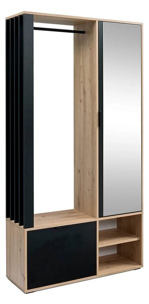 Set hol MILO, stejar atisan/negru, PAL laminat/metal, 100x33x189 cm
