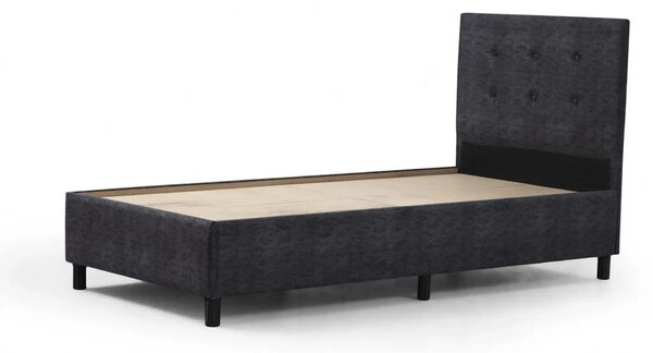 Pat HIRA 90x190, stofa clasica gri antracit, cu suport saltea