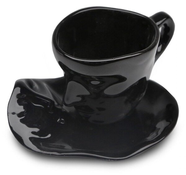 Set cana cu farfurie HMY-6406, negru, ceramica, 15 cm