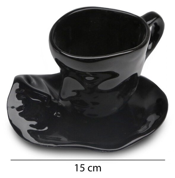 Set cana cu farfurie HMY-6406, negru, ceramica, 15 cm
