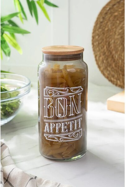 Borcan cu capac 503HRN1188, transparent/maro, sticla/lemn, 1400 ml