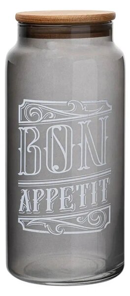 Borcan cu capac 503HRN1188, transparent/maro, sticla/lemn, 1400 ml