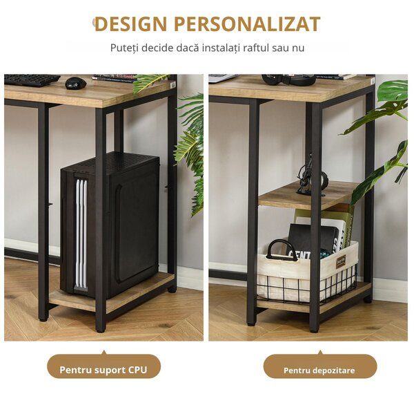 Birou dublu Stil Industrial HOMCOM, MDF/Metal, 200x53x100 cm, Negru/Maro | Aosom Romania