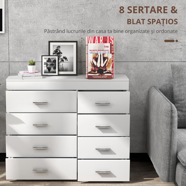 HOMCOM Comodă Elegantă pentru Casă și Birou cu Design Modern și Spațiu Amplu de Depozitare, 90x35x73 cm, Alb | Aosom Romania