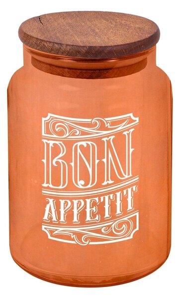 Borcan cu capac 503HRN1185, portocaliu/maro, sticla/lemn, 890 ml
