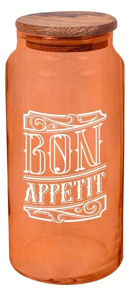 Borcan cu capac 503HRN1187, portocaliu/maro, sticla/lemn, 1400 ml