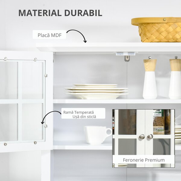 HOMCOM Dulap pentru bucatarie si sufragerie cu 2 compartimente, rafturi reglabile si masa, MDF, 68,6x40x164 cm, alb | Aosom Romania