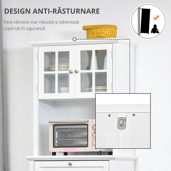 HOMCOM Dulap pentru bucatarie si sufragerie cu 2 compartimente, rafturi reglabile si masa, MDF, 68,6x40x164 cm, alb | Aosom Romania