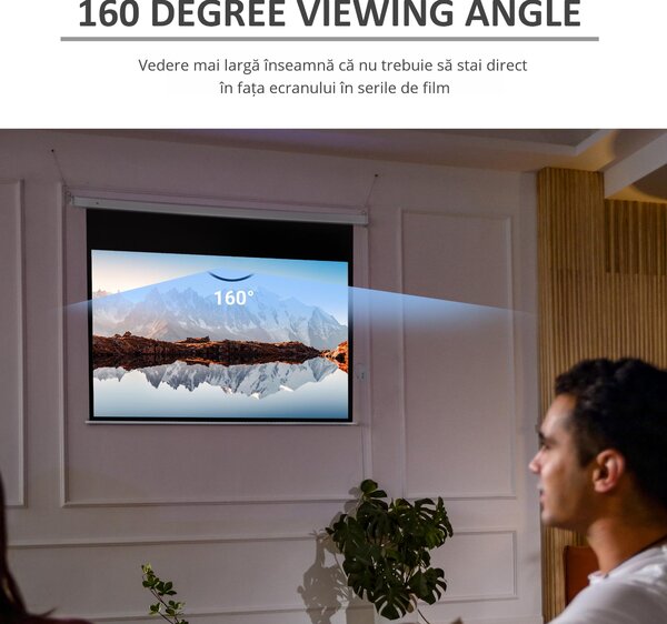 HOMCOM Ecran Proiector 100 Inch cu Montaj pe Perete sau Tavan, Ecran pentru Proiecții cu Telecomandă, 247x7.5x168 cm, Alb | Aosom Romania