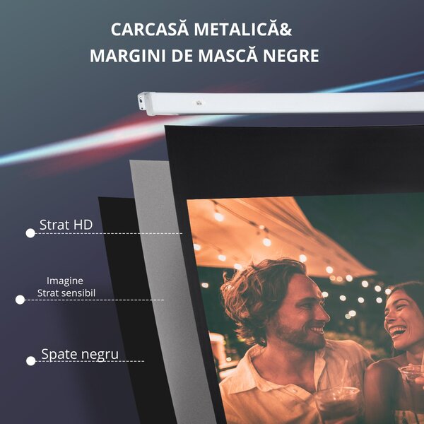 HOMCOM Ecran Proiector 100 Inch cu Montaj pe Perete sau Tavan, Ecran pentru Proiecții cu Telecomandă, 247x7.5x168 cm, Alb | Aosom Romania