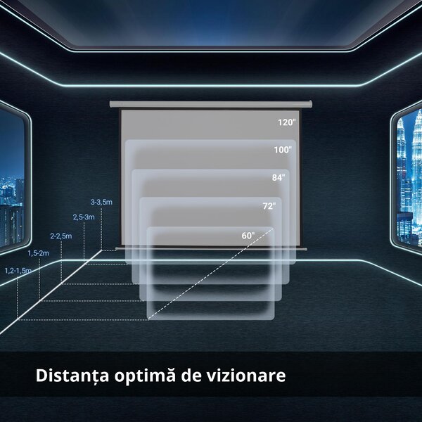 HOMCOM Ecran Proiector 100 Inch cu Montaj pe Perete sau Tavan, Ecran pentru Proiecții cu Telecomandă, 247x7.5x168 cm, Alb | Aosom Romania