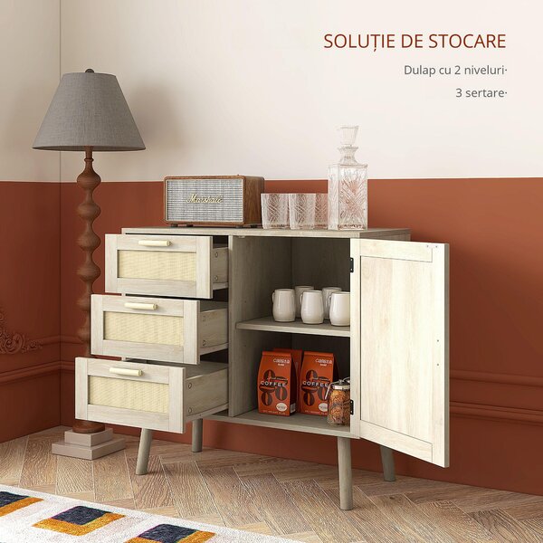 HOMCOM Dulap de depozitare Boho cu 3 sertare, elemente decorative | Aosom Romania