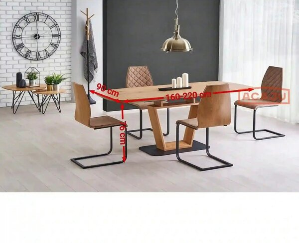 Masa extensibila BLACKY, stejar auriu/negru, 160/220x90x76 cm