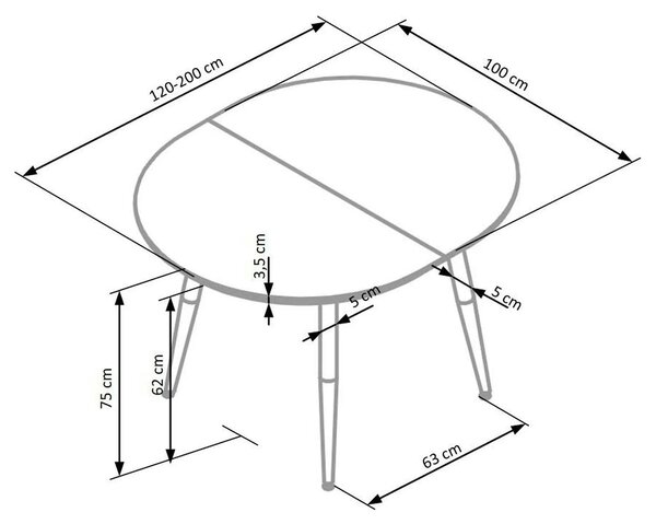 Masa extensibila EDWARD, alb/stejar San Remo, 120/200x100x75 cm