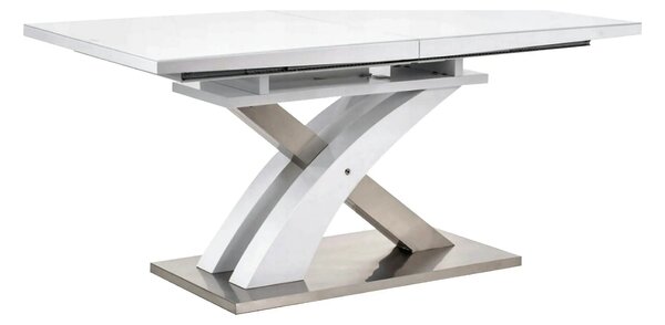 Masa extensibila SANDOR 2, alb/crom, sticla securizata/otel, 160/220x9