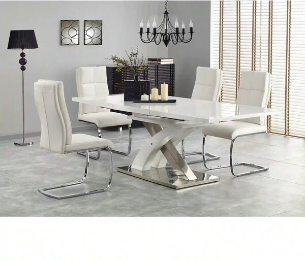 Masa extensibila SANDOR 2, alb/crom, sticla securizata/otel, 160/220x9