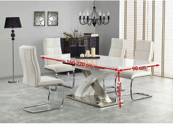 Masa extensibila SANDOR 2, alb/crom, sticla securizata/otel, 160/220x9
