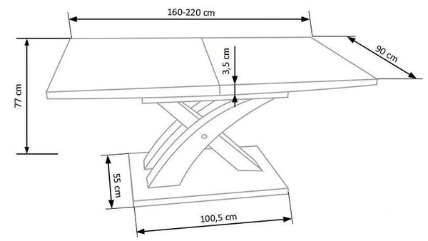 Masa extensibila SANDOR, stejar/crom, 160/220x90x77 cm
