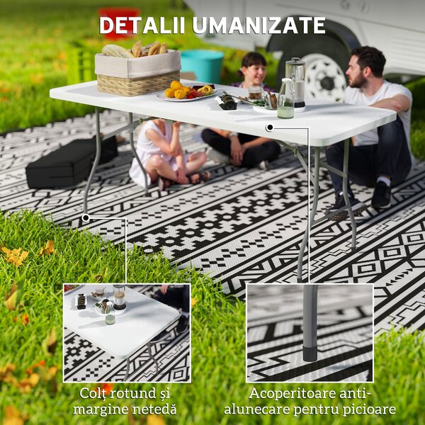 Outsunny Masă de Camping Pliabilă cu Mâner, Cadru Metalic și Blat din Plastic, 180x74x74 cm, Alb | Aosom Romania