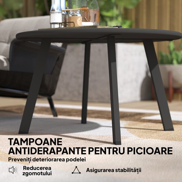 Outsunny Măsuță de Grădină Rotundă în Stil Industrial cu Picioare Antiderapante, Ø70x42 cm, Negru | Aosom Romania