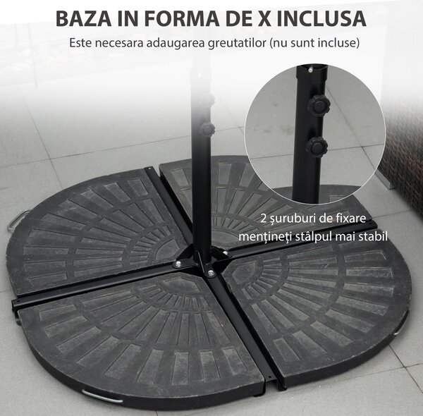 Outsunny Umbrelă de Grădină cu Rotație la 360°, Braț cu Bază în Cruce și Orificiu de Ventilație, Ø256x245 cm, Bej | Aosom Romania