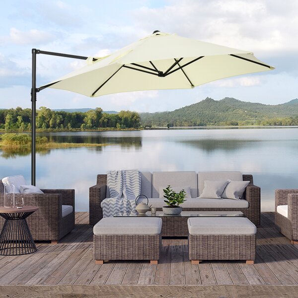 Outsunny Umbrelă de Grădină cu Rotație la 360°, Braț cu Bază în Cruce și Orificiu de Ventilație, Ø256x245 cm, Bej | Aosom Romania
