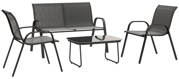 Outsunny Set Mobilier de Grădină din 4 Piese cu Canapea, 2 Scaune Stivuibile și Măsuță de Cafea, 113x66x79 cm, Negru | Aosom Romania