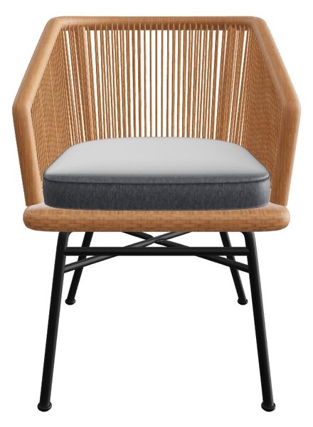 Scaun K400, gri/bej/negru, stofa/rattan sintetic/otel, 55x47x74 cm