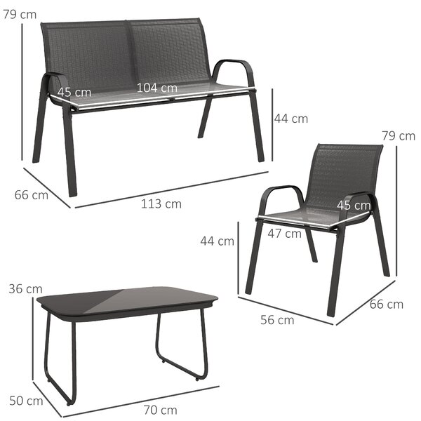 Outsunny Set Mobilier de Grădină din 4 Piese cu Canapea, 2 Scaune Stivuibile și Măsuță de Cafea, 113x66x79 cm, Negru | Aosom Romania