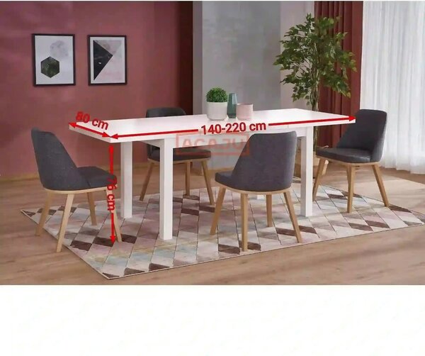Masa extensibila TIAGO 2, alb, 140/220x80x76 cm