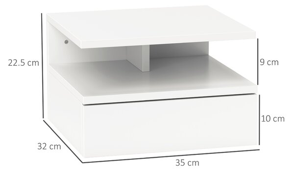 HOMCOM Noptieră Suspendată cu Sertar și Raft Superior din Lemn, 35x32x22,5 cm, Alb | Aosom Romania