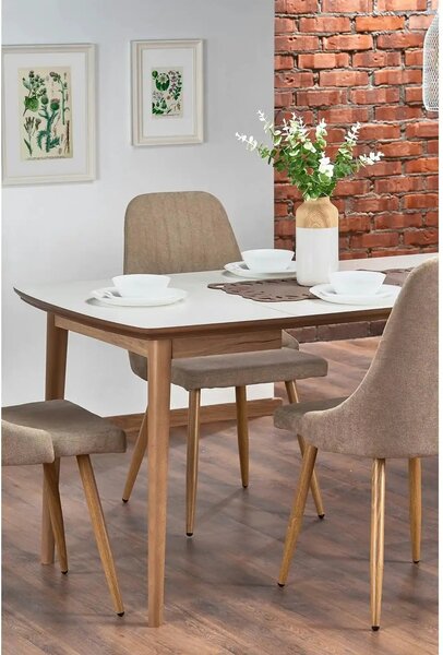Masa extensibila BARRET, alb/stejar, 90/190x80x75 cm